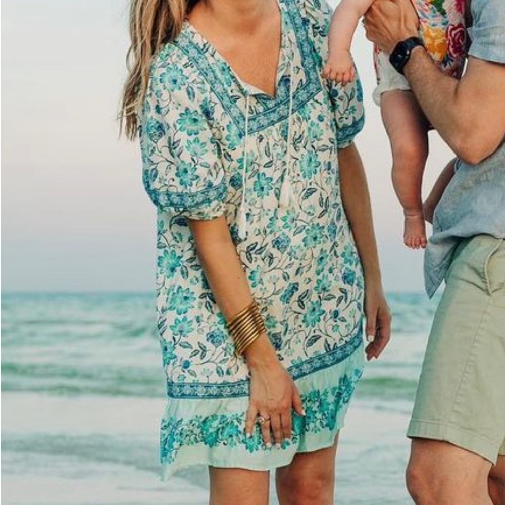 Puff-Sleeve Printed Mini Swing Dress